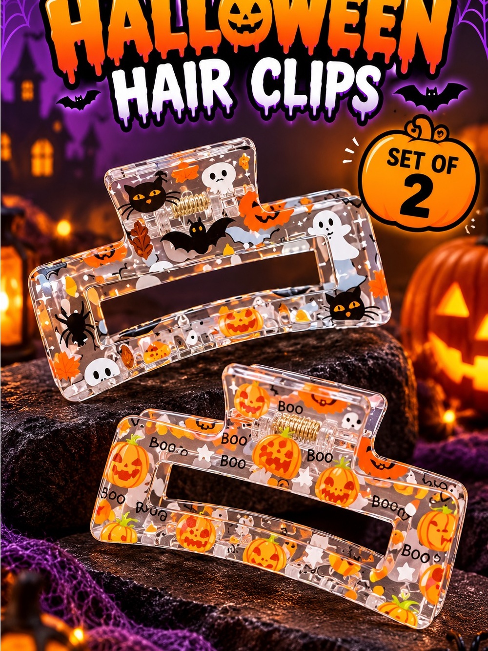 Halloween Hair Clips - Set of 2 pick your color